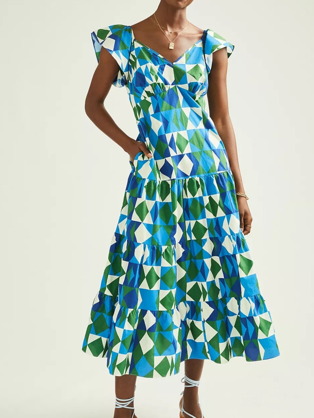 Anthropologie Farm Rio Tiered Maxi Dress Carmelita Geometric Ruffle Size S
